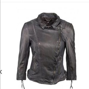 Muubba - Neruda Leather Biker Jacket in Carbon Grey